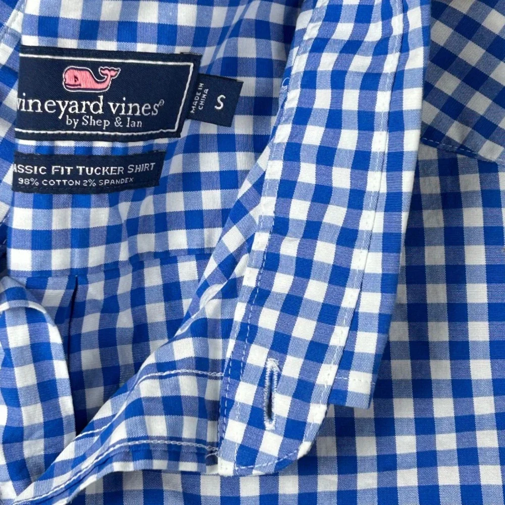 Vineyard Vines Mens Classic Fit Tucker Shirt Blue White Gingham Check Small S - Picture 6 of 6